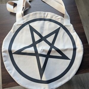 Canvas Tote Bag with Black Pentagram Design